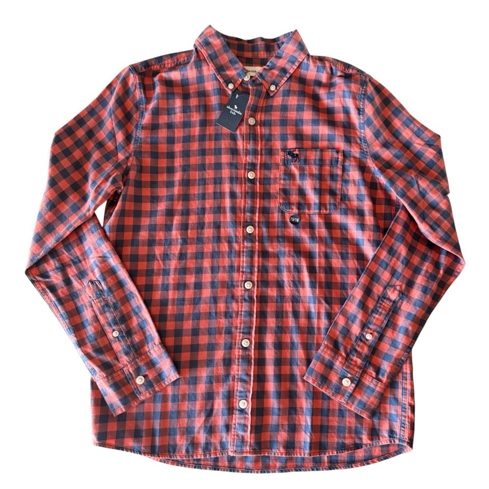Abercrombie Kids Red & Navy Plaid Button-Down Shirt A015